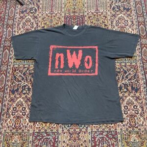 VTG 90s nWo New World Order Red Logo Wrestling T-Shirt WCW Mens XL Faded Black